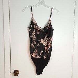 Heatherly Black Floral Valentina Spaghetti Strap Cowl Neck Bodyshirt